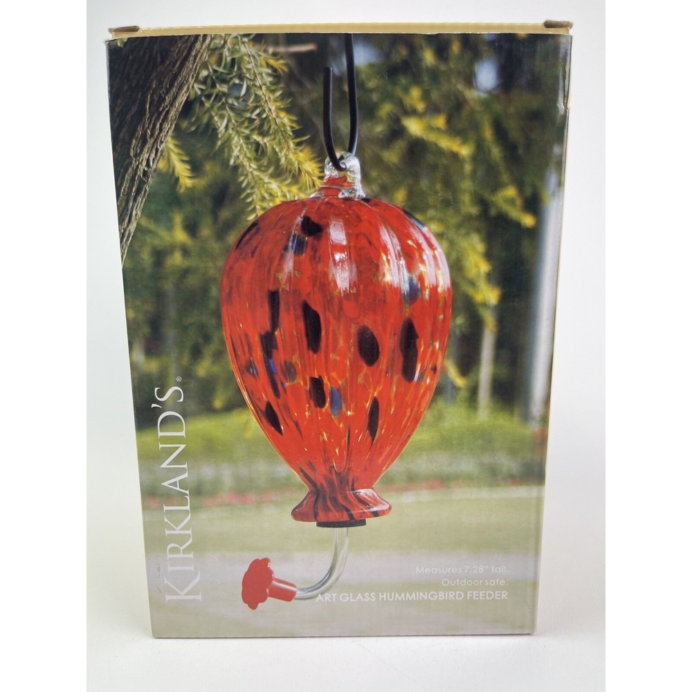 Hummingbird Feeder Art Glass Hand Blown Multi Colored Red Blue